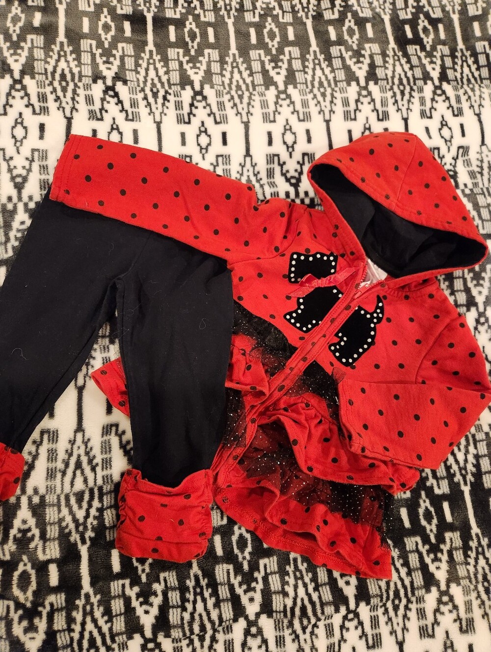 Girl's Red Polka Dot Hoodie & Leggings Set, Size 24M